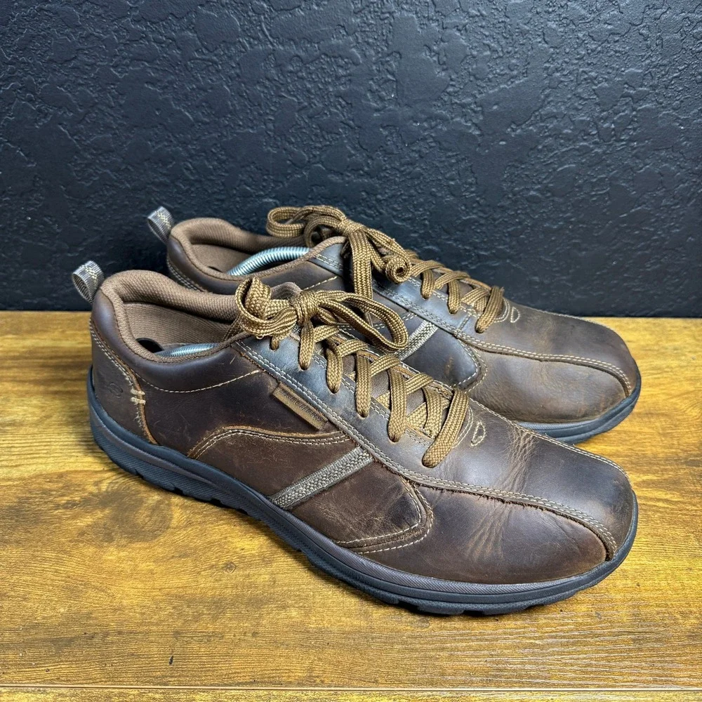 Skechers‎ Relaxed Fit 64224 Brown Leather Oxford Shoes Mens Size 12